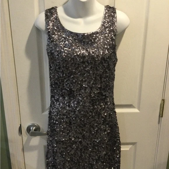 Amber Blue | Dresses | Amber Silver Black Sequins Dress Sz L | Poshmark